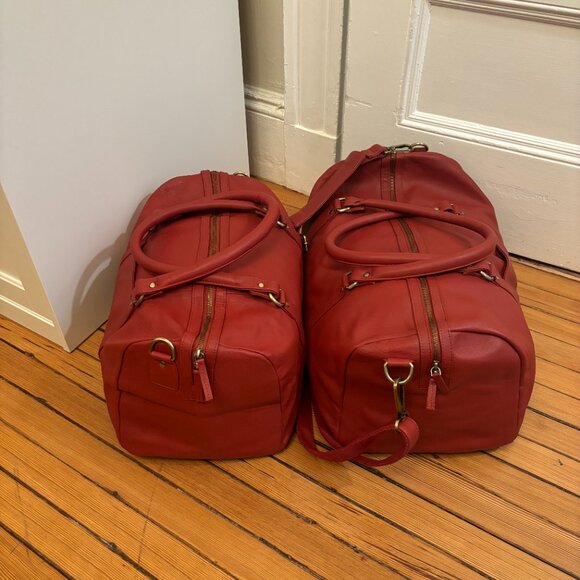 Leather Traveler Bags Hand Dyed Dark Red Carry On Travel Medium & Small size - Picture 1 of 15